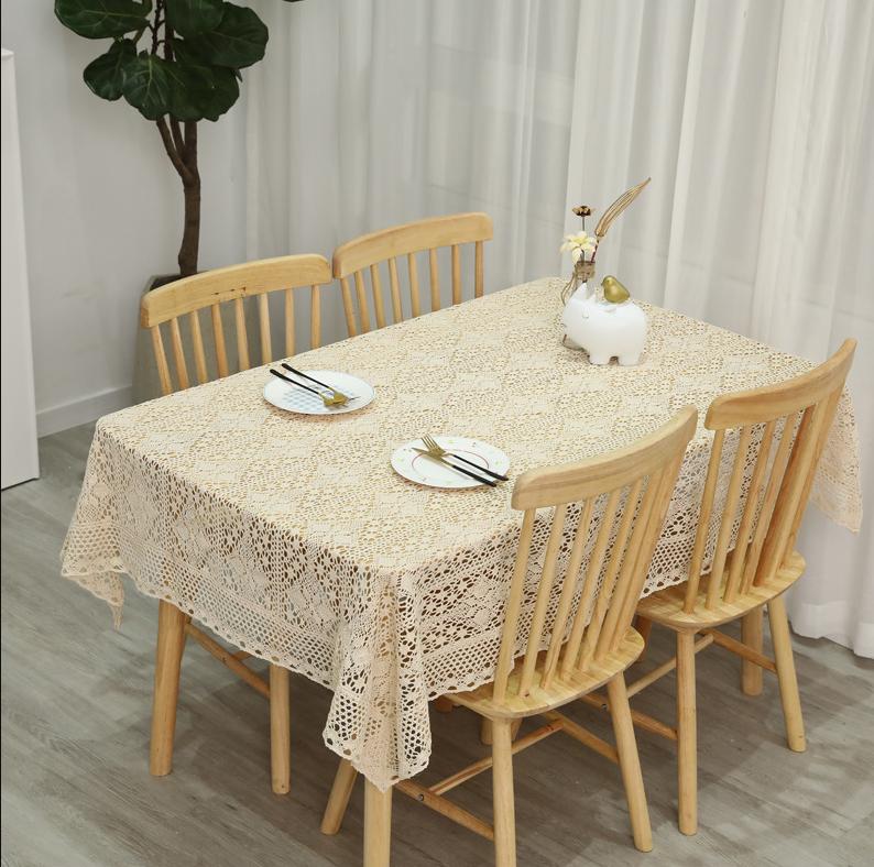 Off-White Tischdecke Gardenia ausgehöhlt gestrickt große Tischdecke Spitze Baumwolle Hanf Runde Tischdecke Hintergrund Dekor Tuch 130x130cm 1pcs von Joom DACH