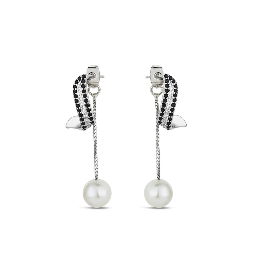 Ohrringe mit langer Kette und schwarzem Steindesign, Perlenschmuck, Tropfenohrringe für Damen von Joom DACH