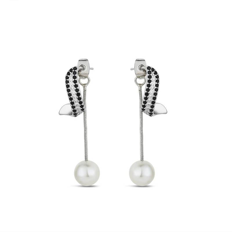 Ohrringe mit langer Kette und schwarzem Steindesign, Perlenschmuck, Tropfenohrringe für Damen von Joom DACH