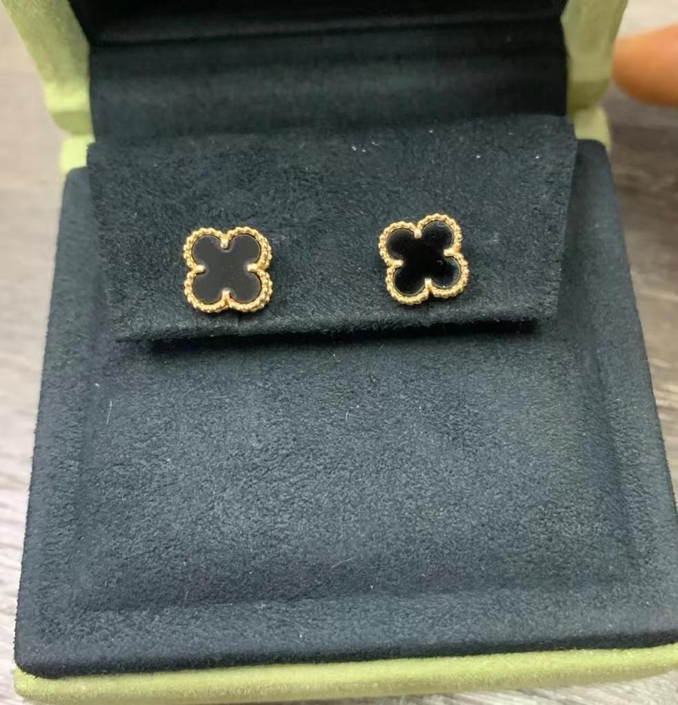 Ohrringe mit vierblättrigem Gras, leichte, luxuriöse Ohrstecker aus weißem Fritillaria, rotem Achat und Malachit, für Damen von Joom DACH