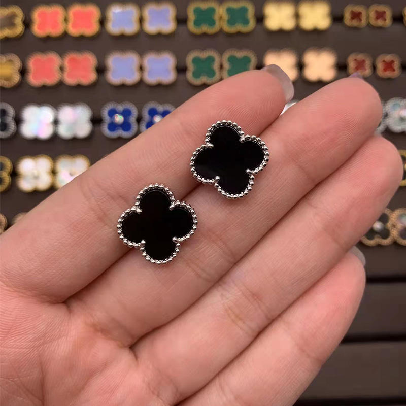 Ohrringe mit vierblättrigem Gras, leichte, luxuriöse Ohrstecker aus weißem Fritillaria, rotem Achat und Malachit, für Damen von Joom DACH