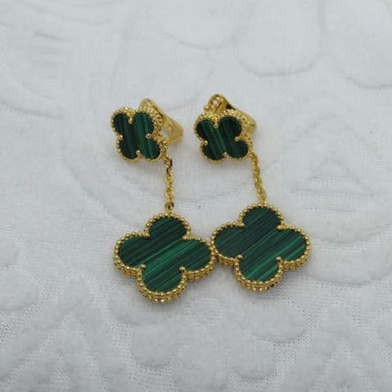 Ohrringe mit vierblättrigem Gras, leichte, luxuriöse Ohrstecker aus weißem Fritillaria, rotem Achat und Malachit, für Damen von Joom DACH