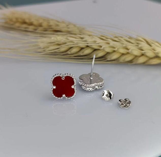 Ohrringe mit vierblättrigem Gras, leichte, luxuriöse Ohrstecker aus weißem Fritillaria, rotem Achat und Malachit, für Damen von Joom DACH