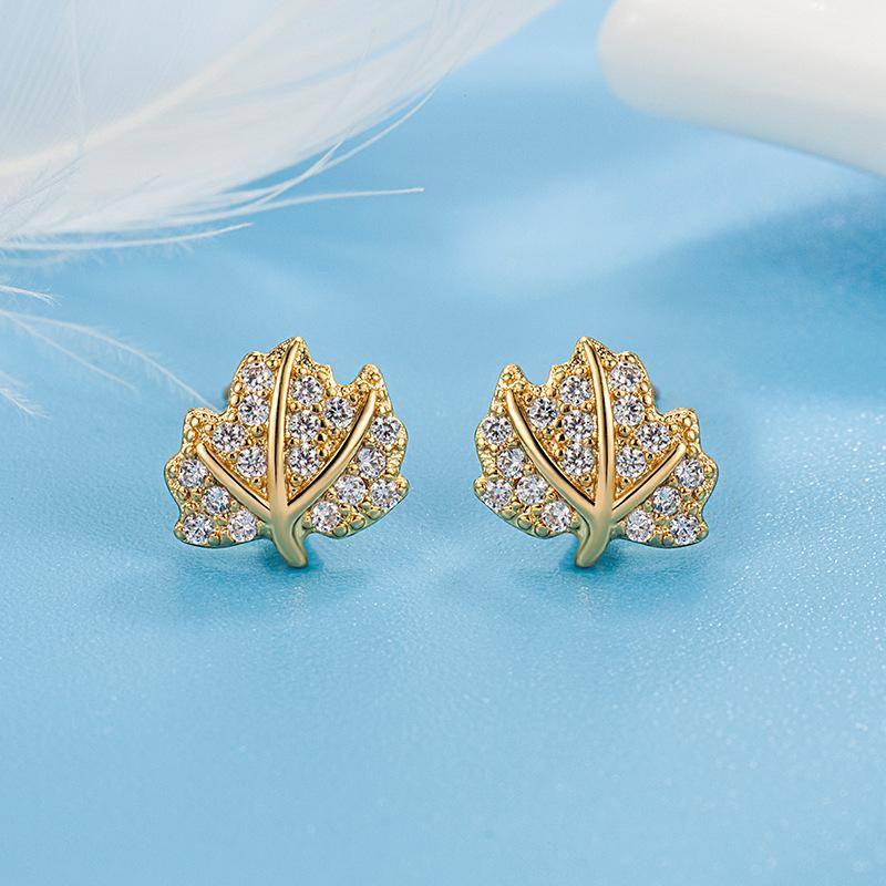 Ohrstecker aus echtem 14-karätigem Gelbgold mit Diamanten für Frauen gold von Joom DACH