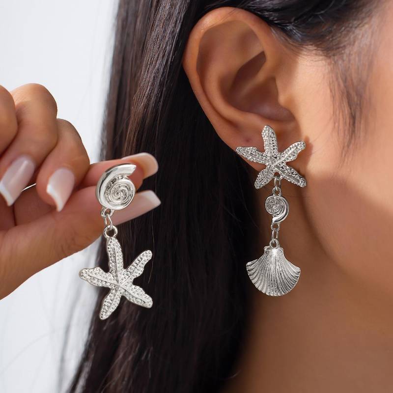 Ohrstecker mit übertriebenem Sternmotiv, für Sommer, Strand, Ozean, personalisierbar, trendig, Urlaub, Kunstperle, Seestern, Metallohrring für Frauen und Mädchen von Joom DACH