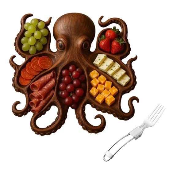Oktopus Wurstplatte mit Gabel Ozean-Themen Käsebrett Tablett für Fleisch Käse Obst Meeresfrüchte Holz Serviertablett Einzigartiges Geschenk für Meeresfrüchte 11Inch B von Joom DACH