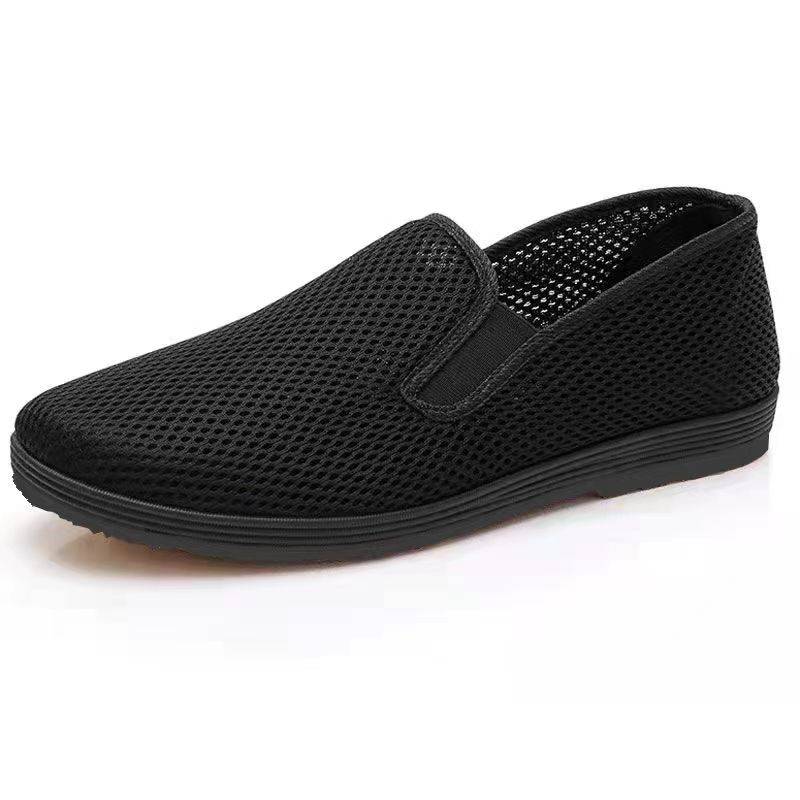 Old Beijing Stoffschuhe Herren Sommer atmungsaktive Mesh-Schuhe faule Freizeit geruchsneutrale Jugend-Slip-on-Arbeitsschuhe 41 schwarz von Joom DACH