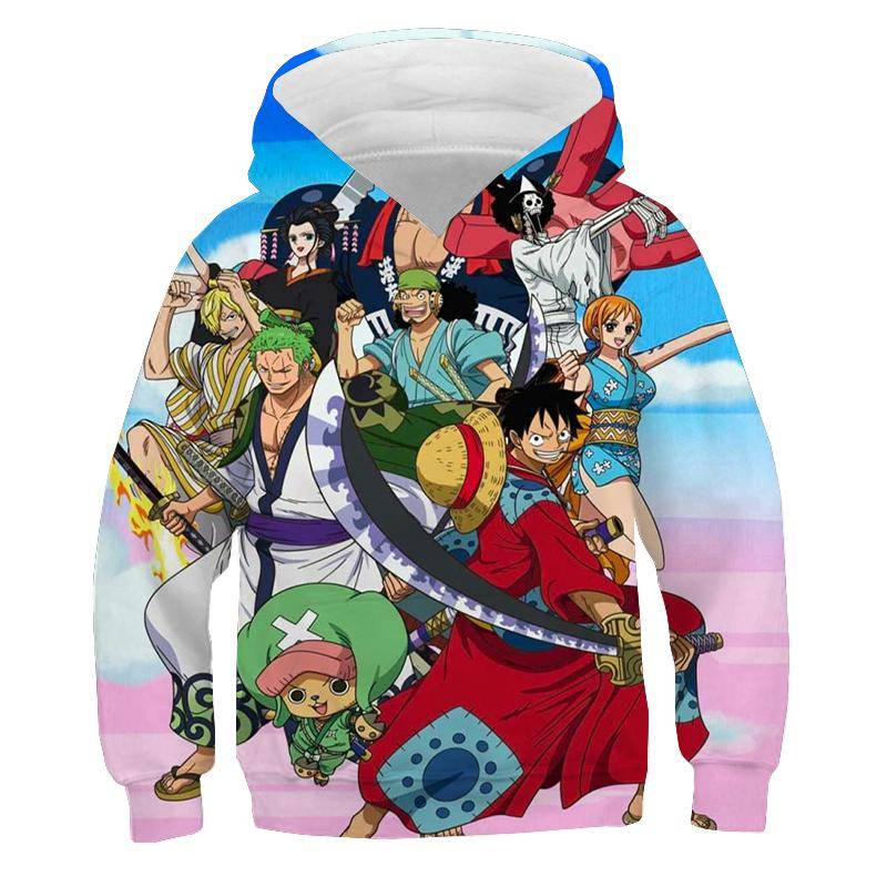 One Piece Hoodie Kinder Kapuzenpullover Anime Luffy Hoodie Kinderkleidung Jungen Mädchen Langarm Herbst Warmer Pullover Casual Tops S von Joom DACH