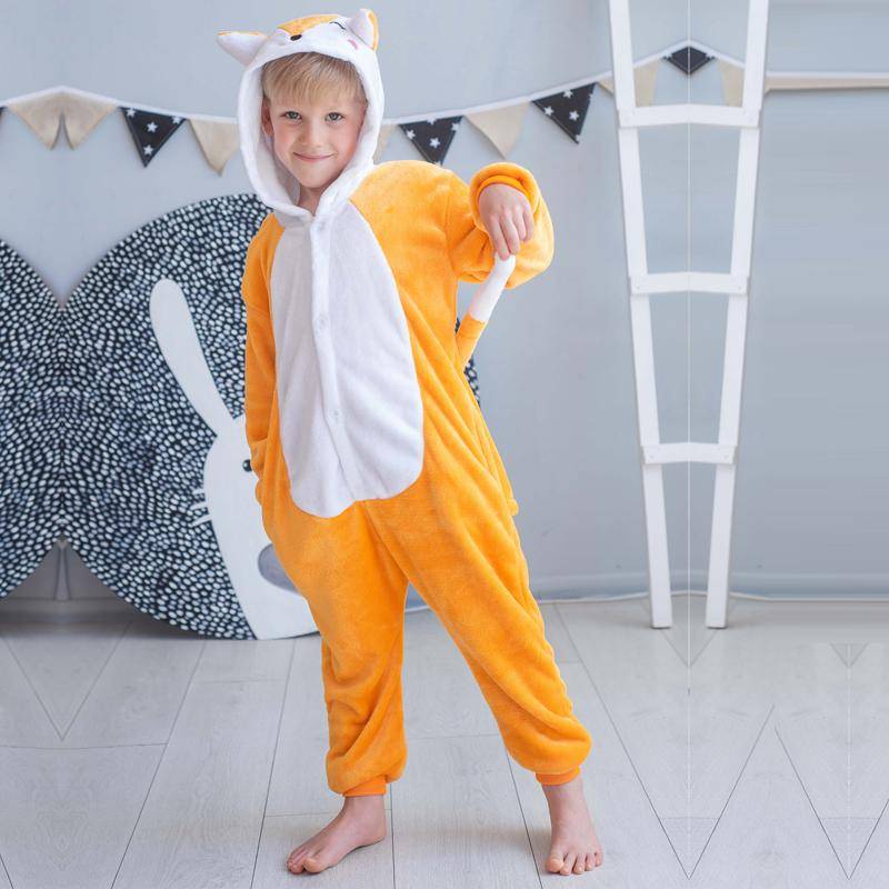Orange Fuchs Cosplay Kigurumi Halloween Jungen Mädchen Kapuzen Onesie Warm Flanell Pyjama Kind Nachtwäsche Homewear Overall 7T von Joom DACH