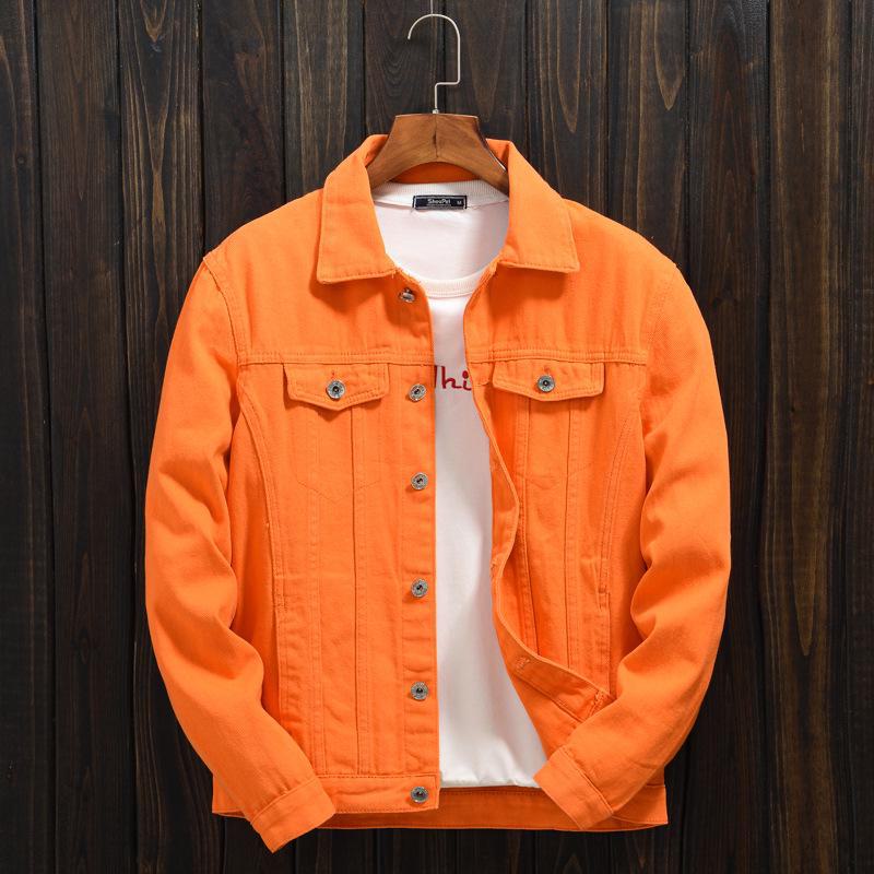 Orangefarbene Jeansjacke für Herren – Lockere Passform, überschnittene Schultern, Hongkong-Stil, große Größe für Frühling und Herbst M orange von Joom DACH