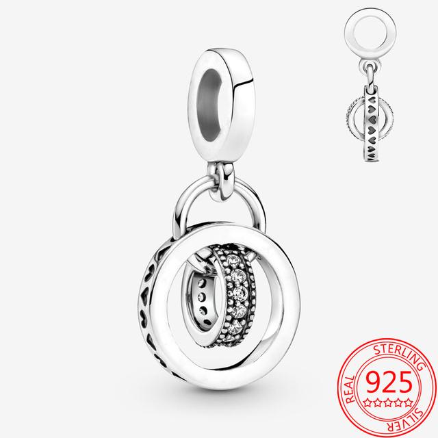 Original 925 Sterling Silber Doppelring Kreis Charm Passend für Mode Armbänder und Halsketten Mädchen Geschenke Schmuckherstellung von Joom DACH