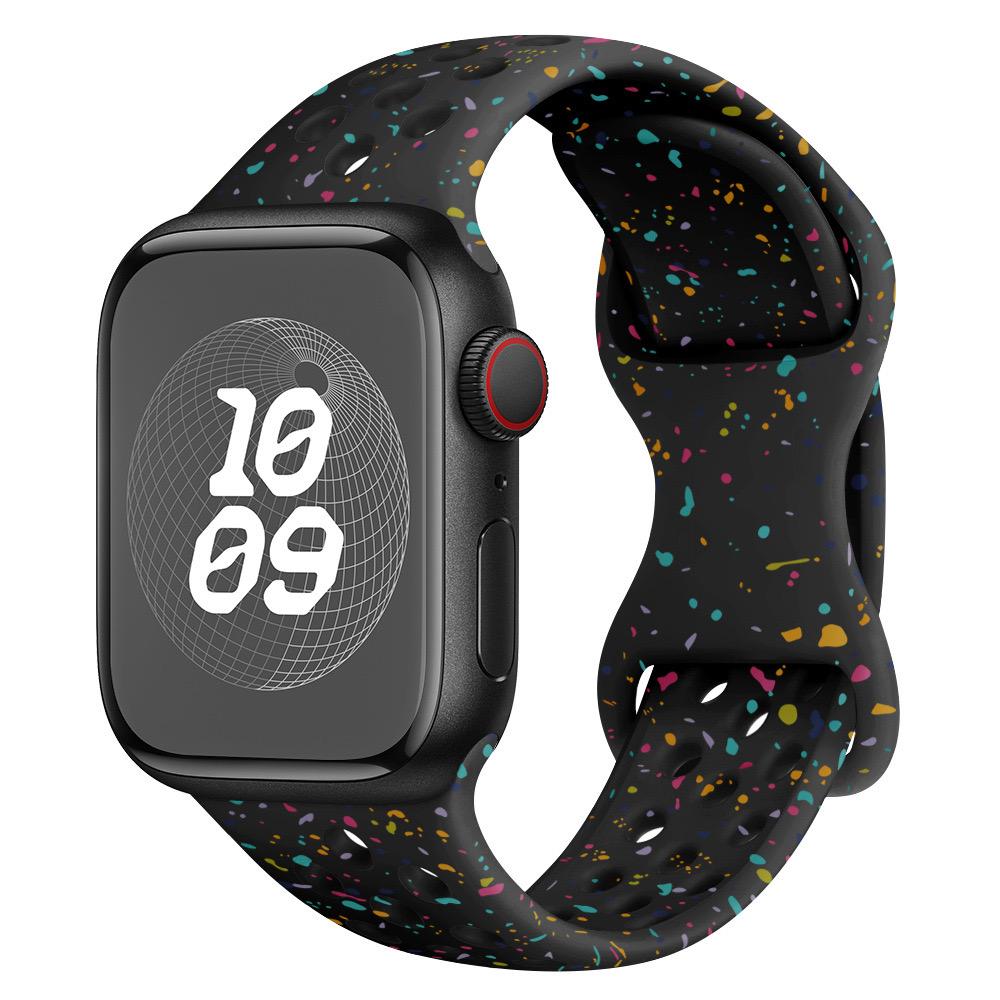 Original Sportarmband für Apple Watch Band Ultra 2 49 mm 45 mm 44 mm 42 mm 38 mm Farbige Partikel Gummiband für IWatch 9 8 7 6 5 SE For Ultra1/2 49mm schwarz von Joom DACH