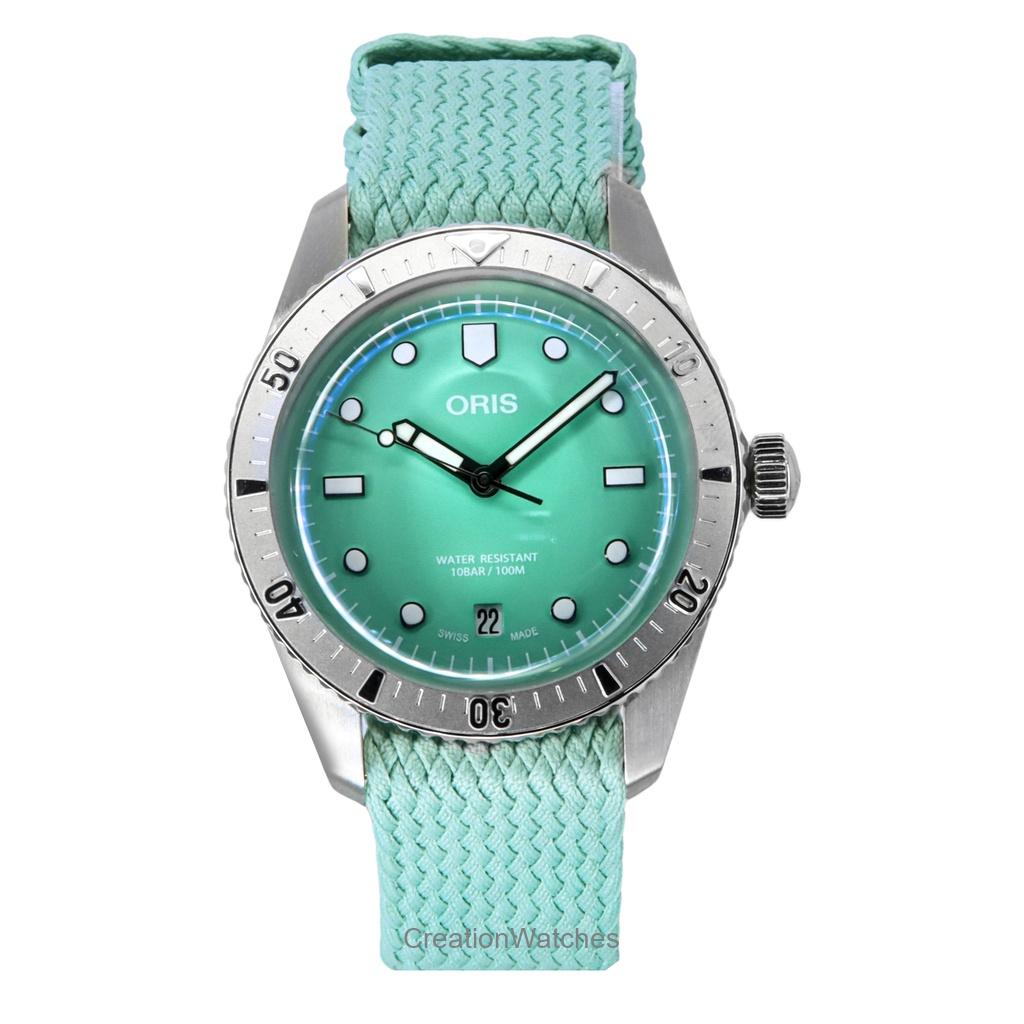 Oris Divers Sixty-Five Cotton Candy Mintgrünes Zifferblatt Automatik 01-733-7771-4057-07-3-19-03S 100M Unisex-Uhr minze, grüne von Joom DACH