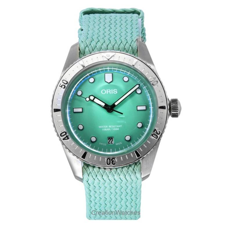 Oris Divers Sixty-Five Cotton Candy Mintgrünes Zifferblatt Automatik 01-733-7771-4057-07-3-19-03S 100M Unisex-Uhr minze, grüne von Joom DACH