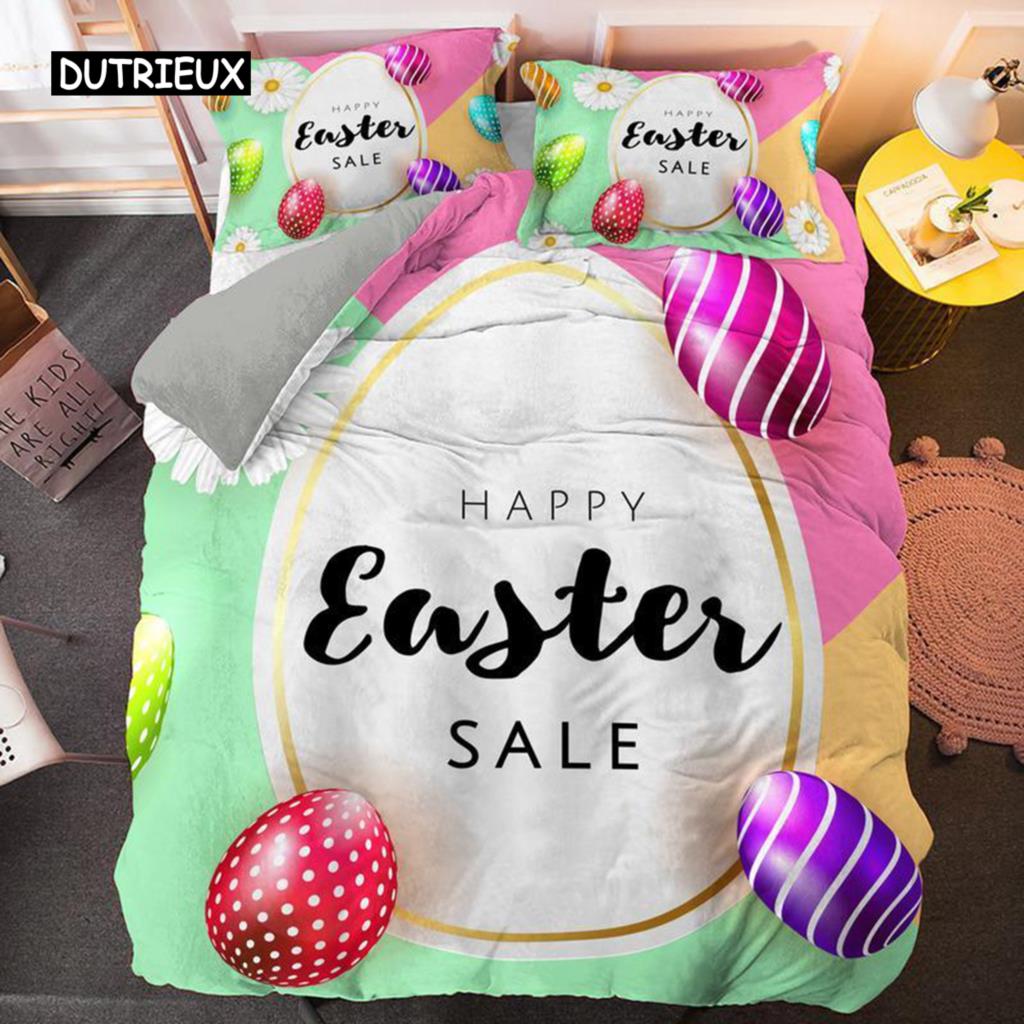 Ostern-Bettbezug-Set, Mikrofaser, buntes Eier-Bettwäsche-Set für Jungen und Mädchen, Oster-Thema, bequemer Queen-King-Size-Bettbezug EU single(135x200cm) von Joom DACH