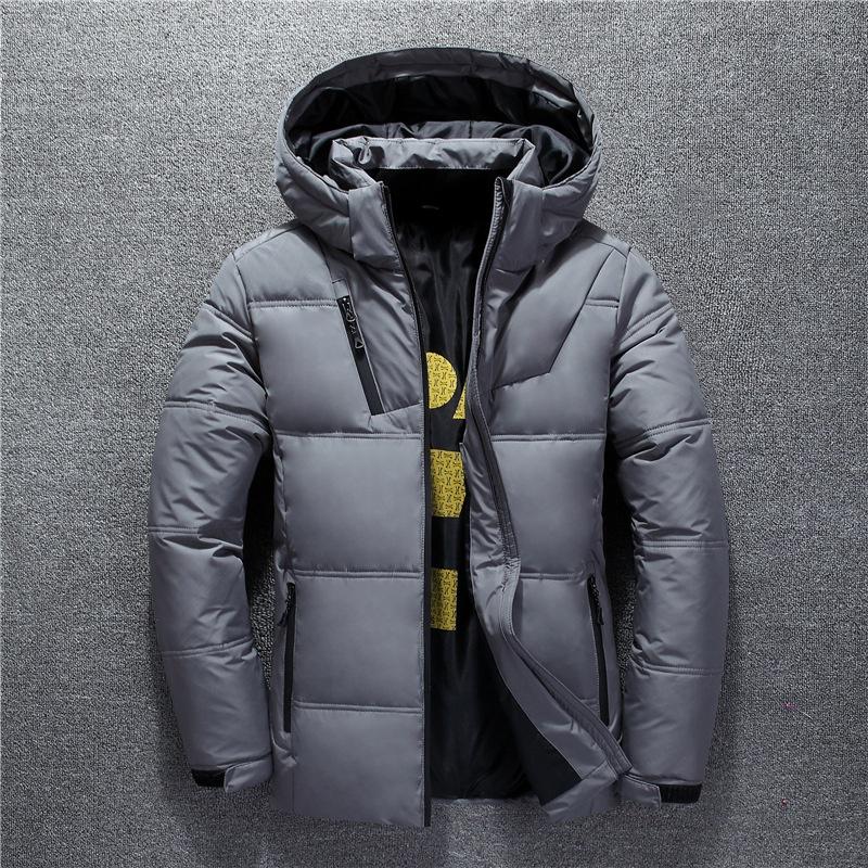 Outdooor Herren Daunenjacke, weiße Entendaunen, dick, warm, mit Kapuze, lässiger Mantel, abnehmbarer Hut, einfarbige Oberbekleidung XL von Joom DACH