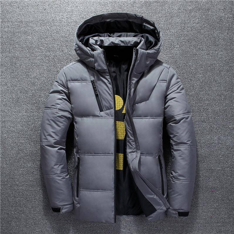 Outdooor Herren Daunenjacke, weiße Entendaunen, dick, warm, mit Kapuze, lässiger Mantel, abnehmbarer Hut, einfarbige Oberbekleidung XL von Joom DACH
