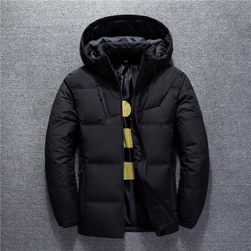 Outdooor Herren Daunenjacke, weiße Entendaunen, dick, warm, mit Kapuze, lässiger Mantel, abnehmbarer Hut, einfarbige Oberbekleidung XXL schwarz von Joom DACH