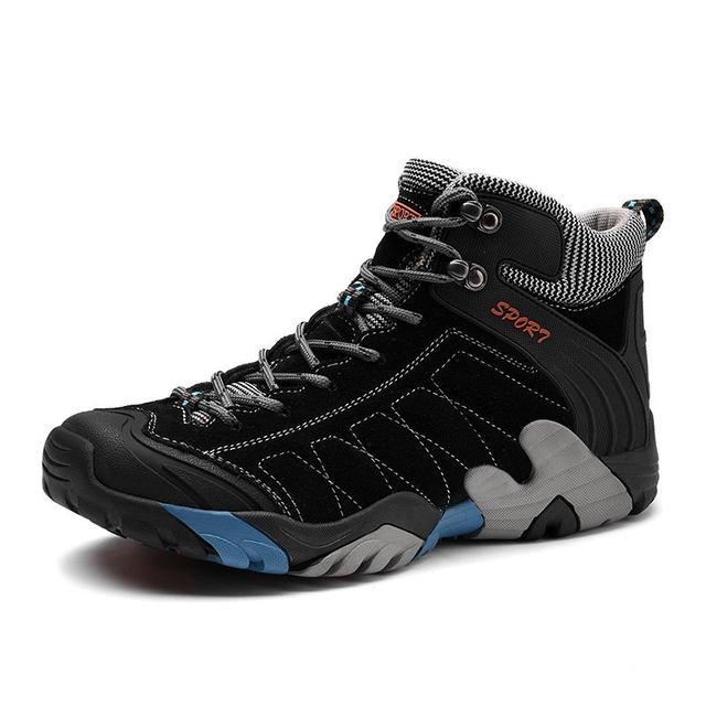 Outdoor Blau Leder Wanderschuhe Männer Trekking Stiefel Für Männer Nicht Slip Bergsteigen Schuhe Männer Hohe Qualität Zapatos Hombre 40 von Joom DACH