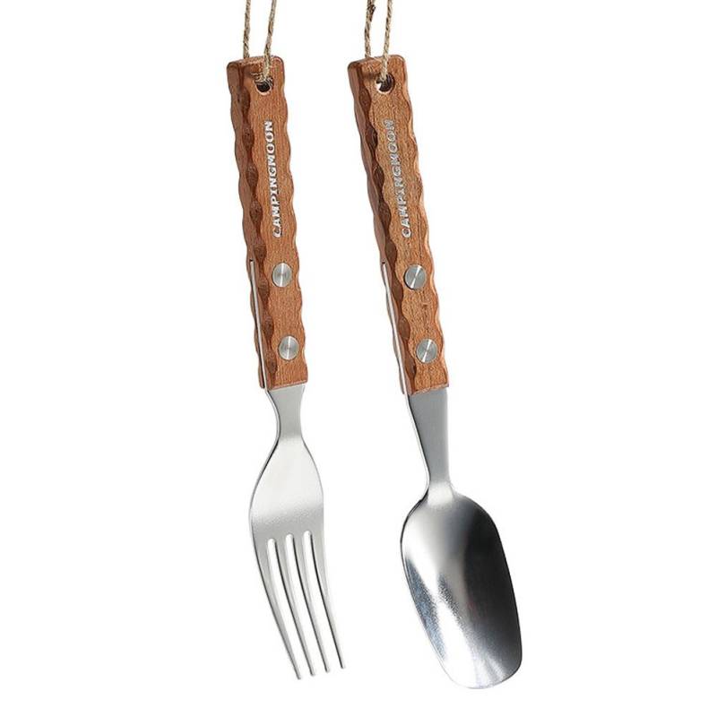 Outdoor Camping Picknick BBQ Edelstahl Geschirrset Verbrühschutz Holzgriff Gabel und Löffel Set bunt von Joom DACH