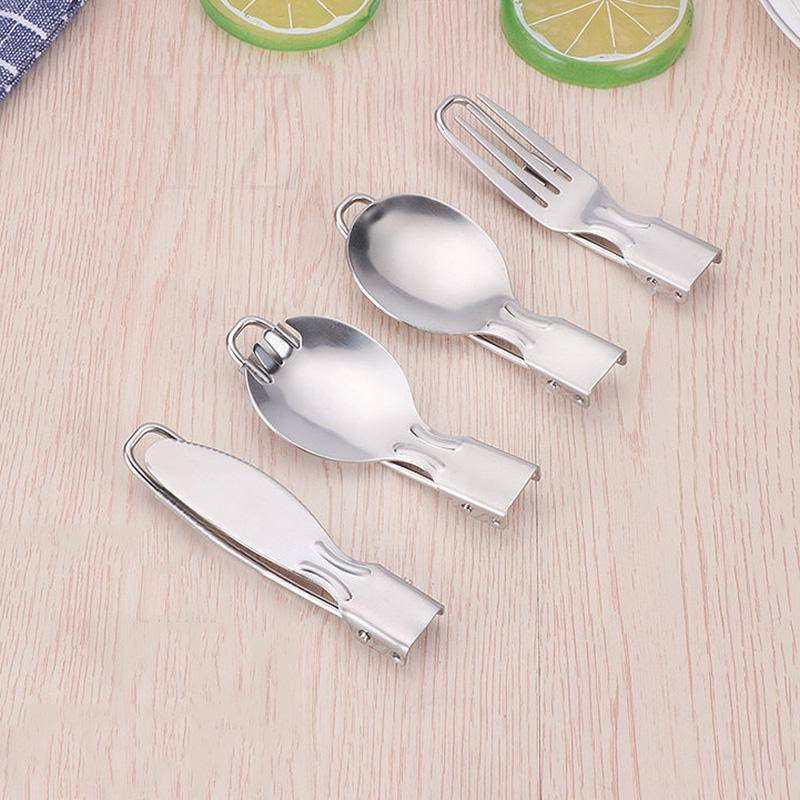 Outdoor Camping Tragbare Klappmesser Gabel Löffel Kochgeschirr Edelstahl Klappbesteck Fork-2 silber von Joom DACH