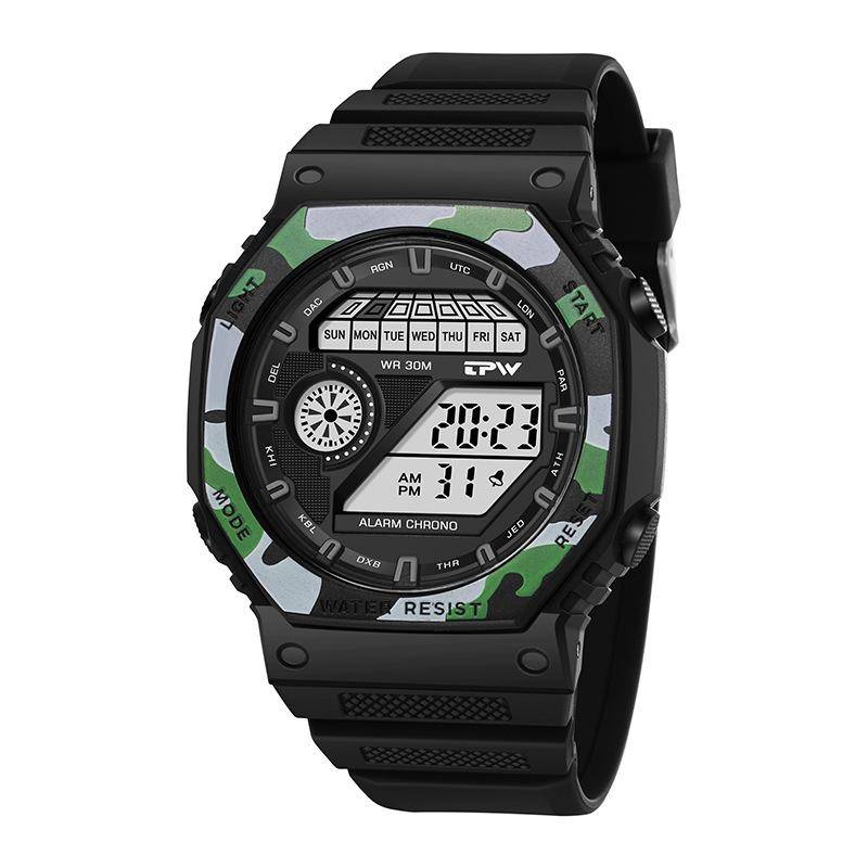 Outdoor Sport Uhr Männer Multifunktions Uhren Alarm Mode Mann der Uhr Chronograph 5Bar Wasserdicht Top Digital Uhr grüne tarnfarbe von Joom DACH