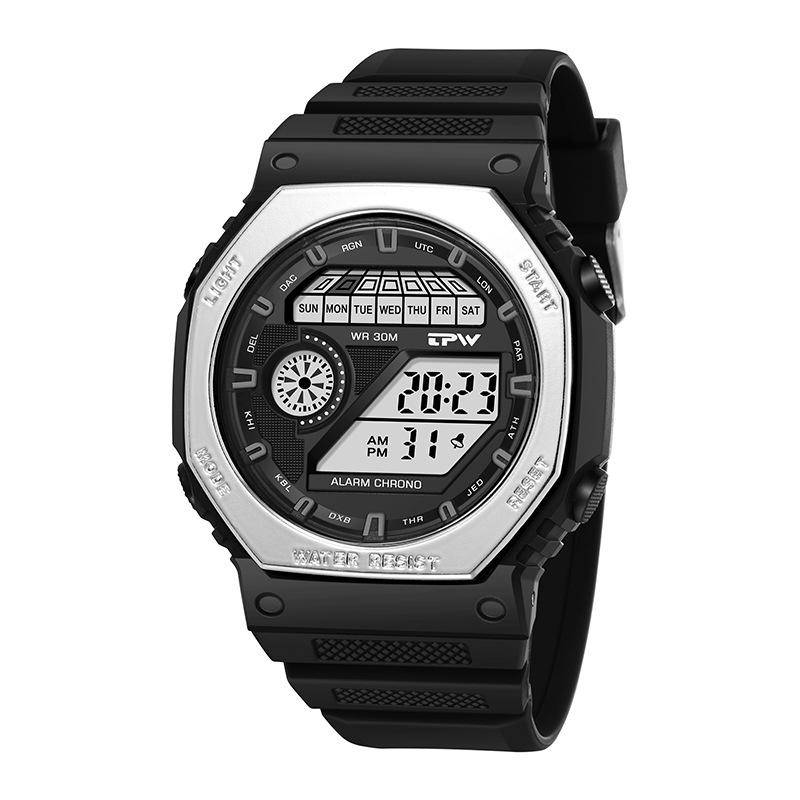 Outdoor Sport Uhr Männer Multifunktions Uhren Alarm Mode Mann der Uhr Chronograph 5Bar Wasserdicht Top Digital Uhr silber von Joom DACH