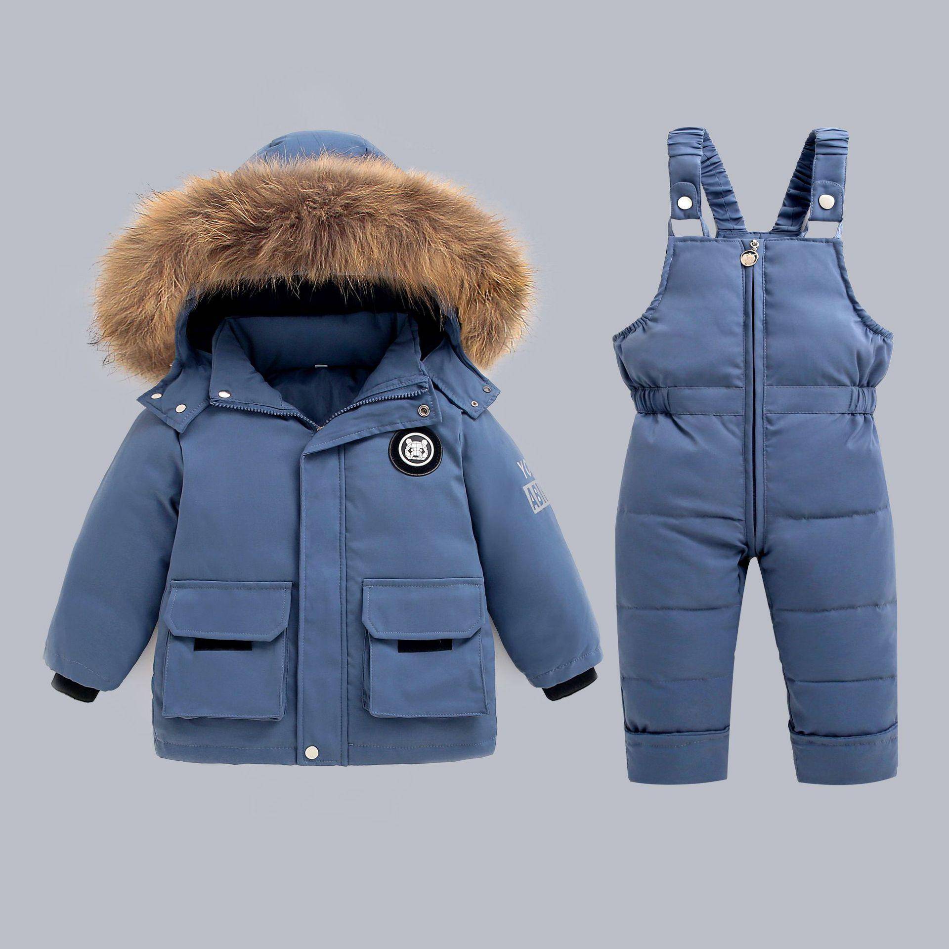 Outdoor Winter Warme Daunenjacken Jungen Verdicken Overall Parka Overalls Baby Kleinkind Mädchen Kleidung Kinder Schneeanzug Kinder Kleidung Set Zweiteiliges Set 110cm von Joom DACH