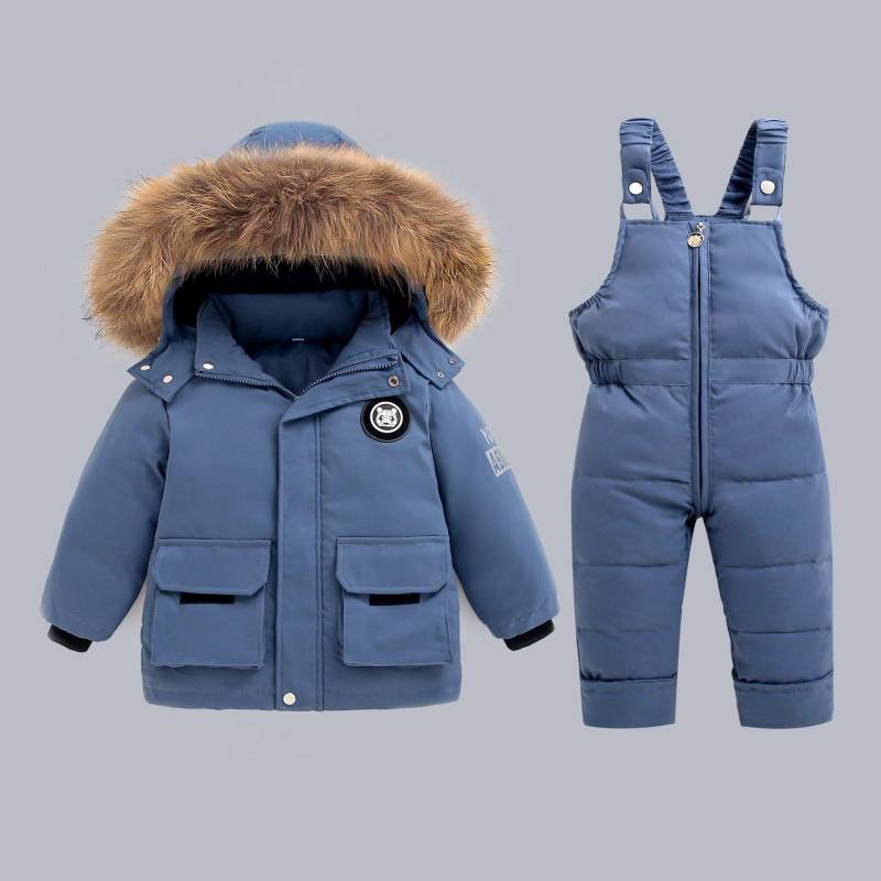 Outdoor Winter Warme Daunenjacken Jungen Verdicken Overall Parka Overalls Baby Kleinkind Mädchen Kleidung Kinder Schneeanzug Kinder Kleidung Set Zweiteiliges Set 110cm von Joom DACH