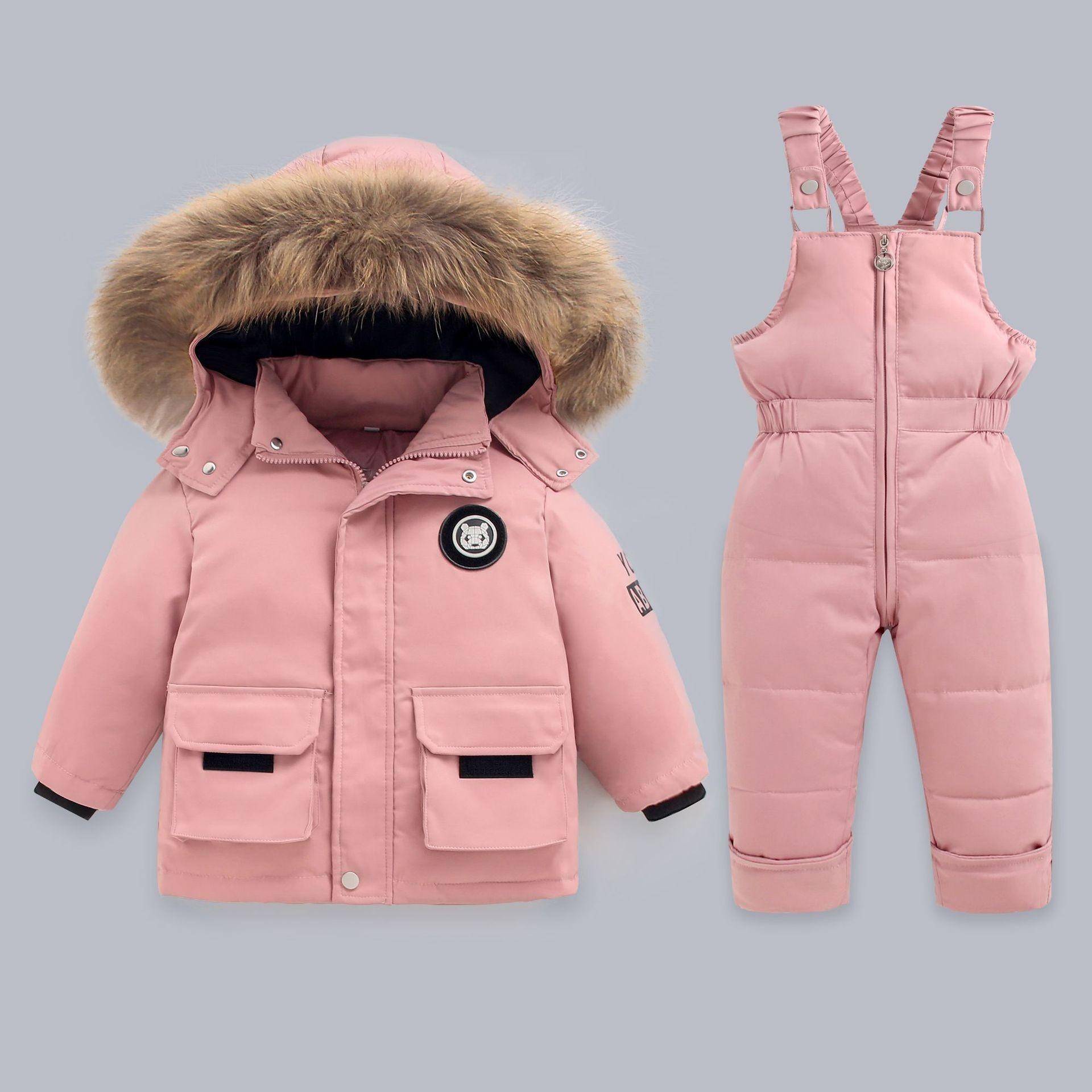Outdoor Winter Warme Daunenjacken Jungen Verdicken Overall Parka Overalls Baby Kleinkind Mädchen Kleidung Kinder Schneeanzug Kinder Kleidung Set Zweiteiliges Set 120cm rosa von Joom DACH