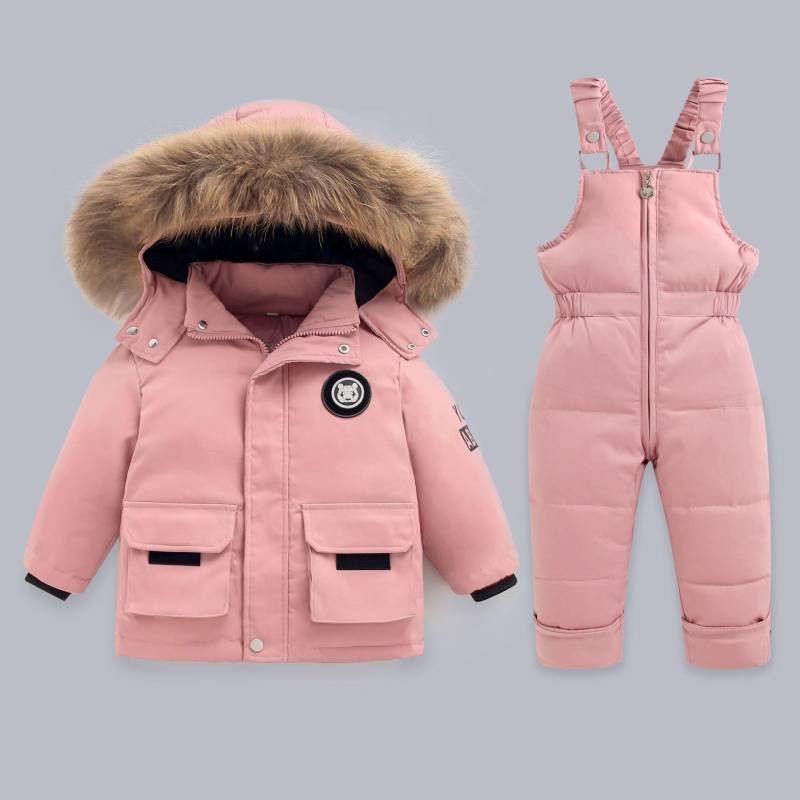 Outdoor Winter Warme Daunenjacken Jungen Verdicken Overall Parka Overalls Baby Kleinkind Mädchen Kleidung Kinder Schneeanzug Kinder Kleidung Set Zweiteiliges Set 120cm rosa von Joom DACH