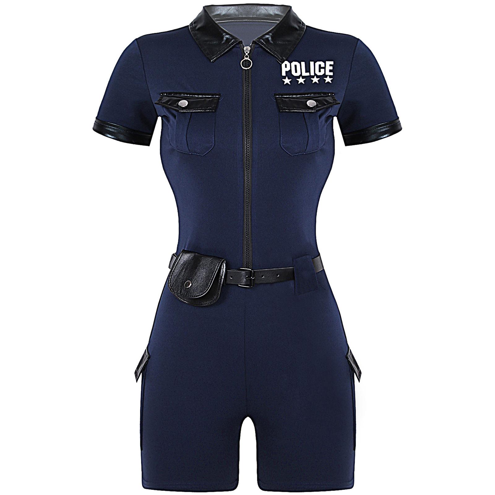 Overall für Damen-Polizistenkostüm mit Reißverschluss vorne und Gürtel in der Taille für Rollenspiele oder Verkleidungspartys L navy blau von Joom DACH