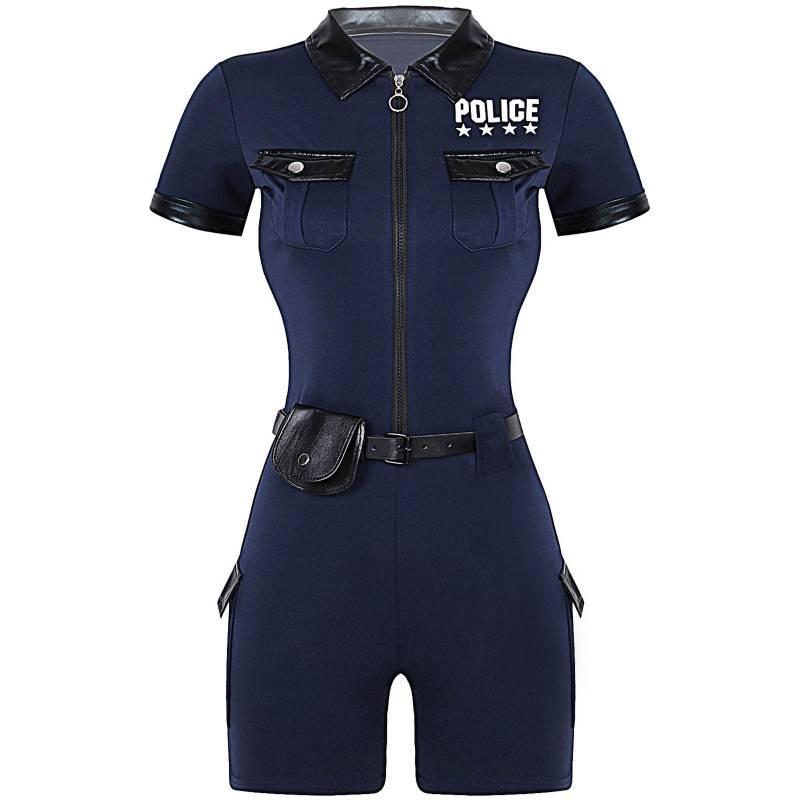 Overall für Damen-Polizistenkostüm mit Reißverschluss vorne und Gürtel in der Taille für Rollenspiele oder Verkleidungspartys XXL navy blau von Joom DACH