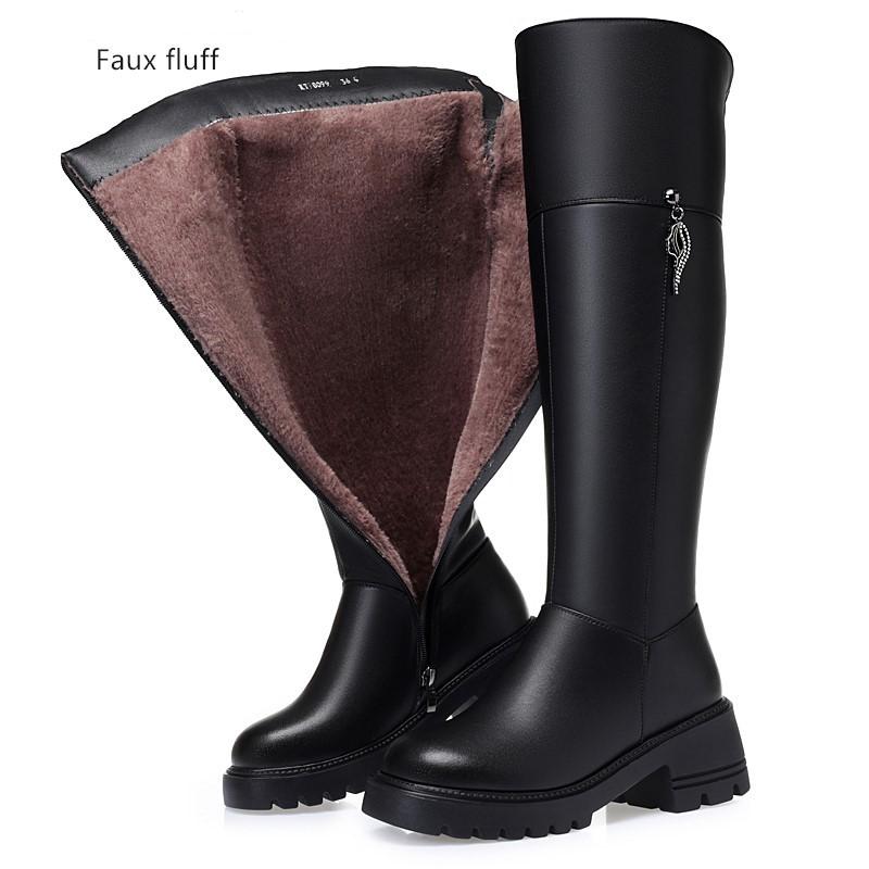 Overknee-Stiefel für Damen, echtes Leder, Winterstiefel, Damen, Wolle, Absatz, Plateau, Damenstiefel 41 von Joom DACH