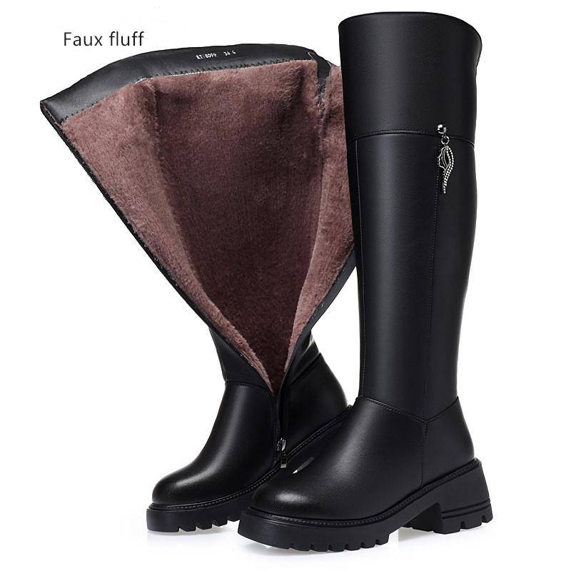 Overknee-Stiefel für Damen, echtes Leder, Winterstiefel, Damen, Wolle, Absatz, Plateau, Damenstiefel 41 von Joom DACH