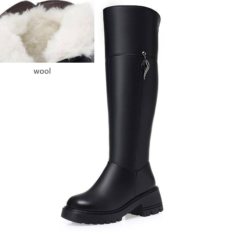 Overknee-Stiefel für Damen, echtes Leder, Winterstiefel, Damen, Wolle, Absatz, Plateau, Damenstiefel 41 von Joom DACH