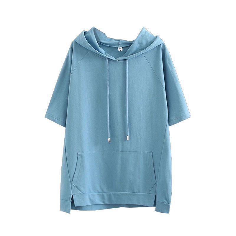 Oversize 4XL Lose Sweatshirts Frauen Baumwolle Hoodies Sommer Kurzen ärmeln Dünne Tees Weibliche Casual Pullover Tops Oberbekleidung 4XL von Joom DACH