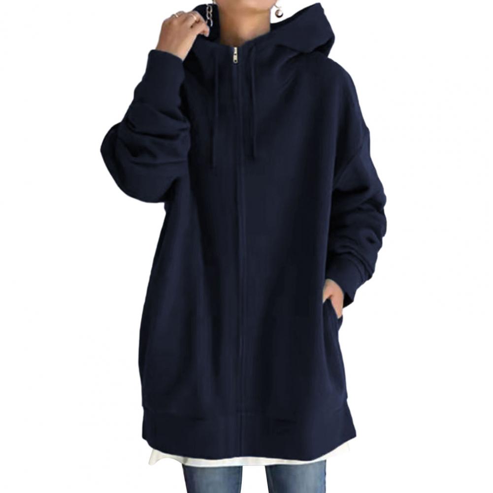 Oversize Frauen Sweatshirts Hoodies Winter Zipper Lange Tasche Jacken Mantel Hoody Damen Mit Kapuze Streetwear Harajuku Fleece Outwear XL dunkelblaue von Joom DACH