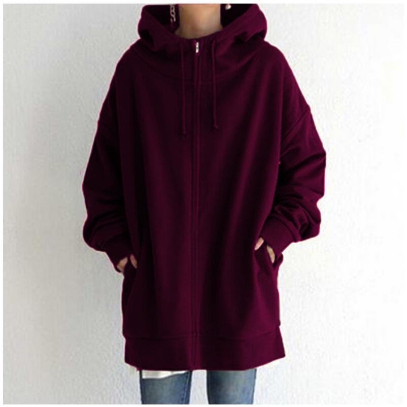 Oversize Frauen Sweatshirts Hoodies Winter Zipper Lange Tasche Jacken Mantel Hoody Damen Mit Kapuze Streetwear Harajuku Fleece Outwear XXL dunkelviolette von Joom DACH