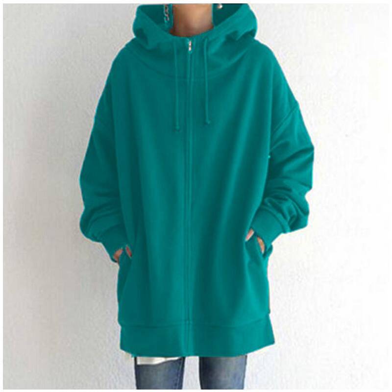 Oversize Frauen Sweatshirts Hoodies Winter Zipper Lange Tasche Jacken Mantel Hoody Damen Mit Kapuze Streetwear Harajuku Fleece Outwear XXL grasgrüne von Joom DACH