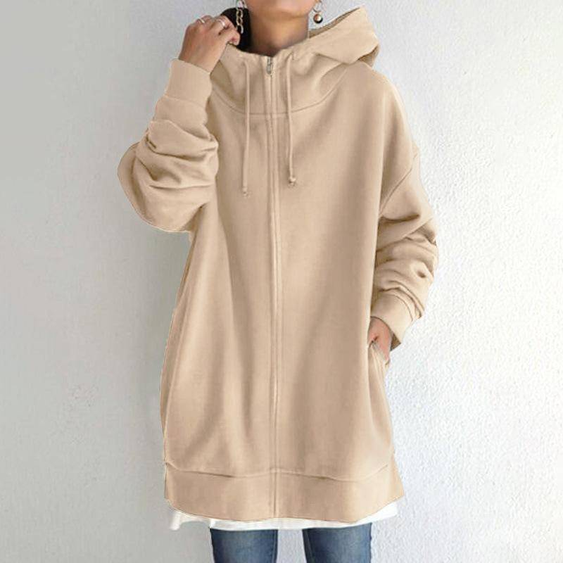 Oversize Frauen Sweatshirts Hoodies Winter Zipper Lange Tasche Jacken Mantel Hoody Damen Mit Kapuze Streetwear Harajuku Fleece Outwear XXL khaki von Joom DACH