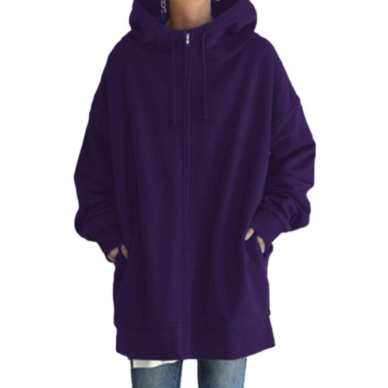 Oversize Frauen Sweatshirts Hoodies Winter Zipper Lange Tasche Jacken Mantel Hoody Damen Mit Kapuze Streetwear Harajuku Fleece Outwear XXXL violett von Joom DACH
