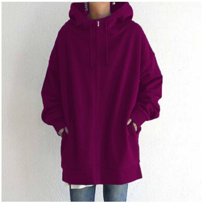 Oversize Frauen Sweatshirts Hoodies Winter Zipper Lange Tasche Jacken Mantel Hoody Damen Mit Kapuze Streetwear Harajuku Fleece Outwear XXXXL rose rot von Joom DACH
