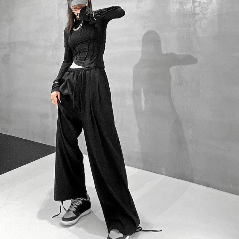 Oversize Grau Jogger Jogginghose Frauen Koreanische Mode Schwarz Jogging Einfarbig Sport Hosen Lose Breite Bein Hosen 2XL schwarz von Joom DACH