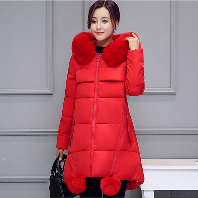 Oversize Winterjacke Damen Parka Kapuze Oberbekleidung Warme Daunen Baumwolljacke Plus Size Wintermantel Parker Damen 5XL rot von Joom DACH