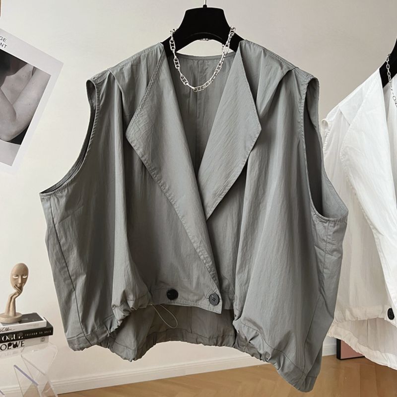 Oversized Lässige Weste Mantel Damen Sommer Übergröße Ärmellose Tops Y2k Lockere Strickjacken XXXL grau von Joom DACH