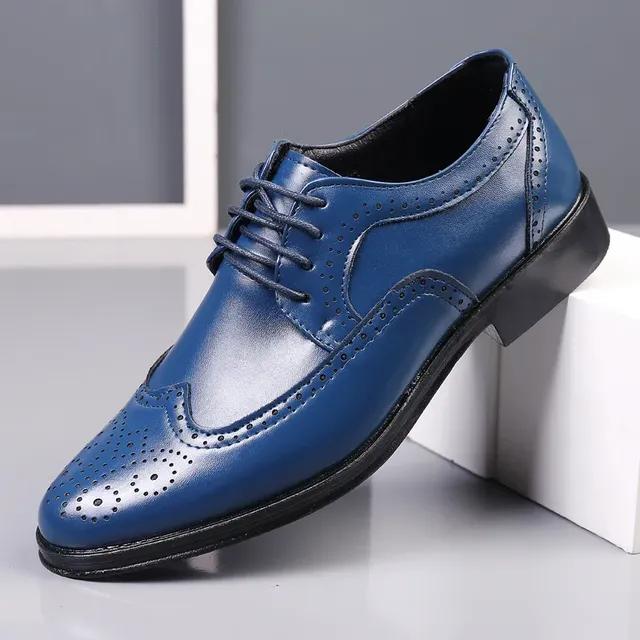 Oxford Schuhe Echtes Kalbsleder Brogue Abendschuhe Klassische Business Formelle Schuhe Herren 44 blau von Joom DACH