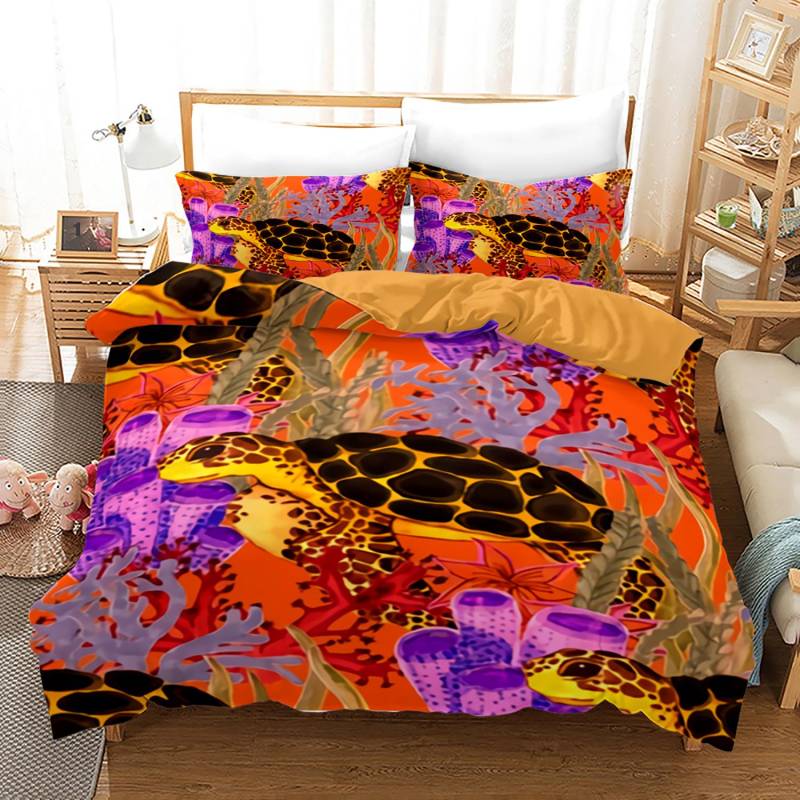 Ozean Bettbezüge Blau Meeresschildkröte Bettdeckenbezug Set Nautisches Bettwäscheset für Kinder Jungen Mädchen Meer Traumfänger Tier Schlafzimmer EU Single 135x200cm von Joom DACH