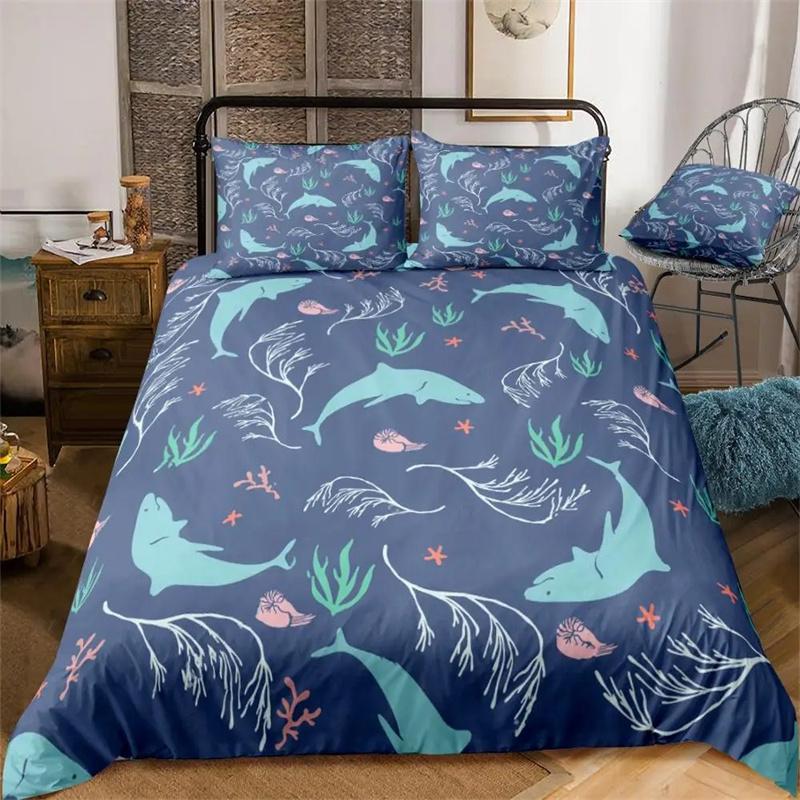 Ozean-Bettbezug-Set, Blauwal-Bettwäsche-Set, Meerestier-Bettwäsche, gestreifte Betten-Sets für Kinder und Jugendliche, Heimtextilien, Mikrofaser-Bettwäsche 70x133cm 2pcs von Joom DACH