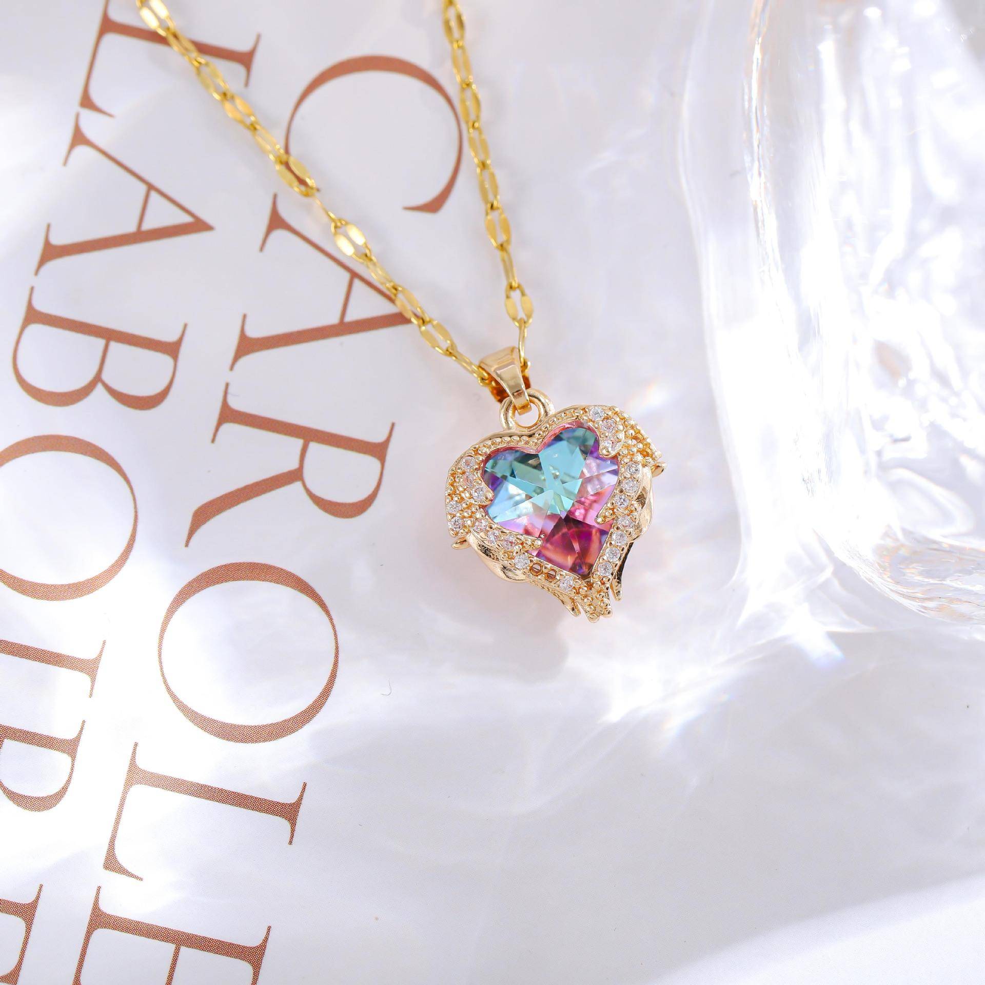 Ozean Herz Halskette frauen Licht Luxus Blau Kristall Halskette Herz Schlüsselbein Halskette Gold-plated pink sapphire von Joom DACH